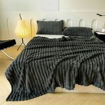 VBODN King Bedding Set,Flannel Fleece Throw Blanket Lightweight Warm and Soft Striped Couch and Bed Blanket Cozy Microfiber Ribbed Sofa Decor for All Season