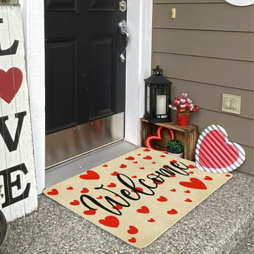 VBODN Valentines Day Mat,Valentines Day Door Mat Valentines Welcome Mats Outdoor For Front Door Valentine Gnomes Love Hearts Gifts Non Slip Doormat Indoor Entryway Floor Rug For Outsi