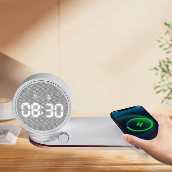 VBODN Wireless Charger Android Fast Charge,Portable Charger,4 In 1 Wireless Charger 15W Fast Charging Station With Alarm Clock And Night Light With Mobile Phone,for Android And IOS