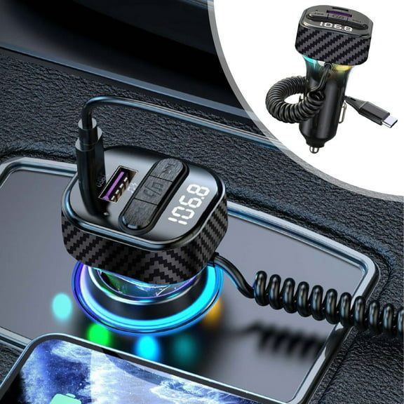 VBODN Wireless Charger,Portable Phone Charger,30W Fast Charging Car Spring Cable 5.3 Bluetooth Transmitter Colorful Breathing Light Intelligent Protection USB Flash Drive Suitable,for Car Charging