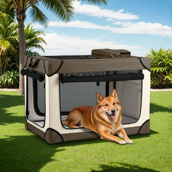 VBOLF Collapsible Dog Crate, 36 Inch Portable Travel Dog Crate for Medium Dogs Indoor & Outdoor Use, 4-Door Foldable Soft Sided Dog Kennel with Handle, Safety Zippers, Mesh Windows and Soft Mat