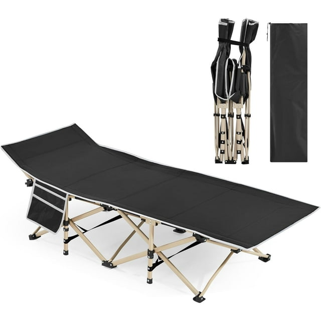 VBOLF Folding Camping Cot, Portable Military Canvas Sleeping Bed, Outdoor Comfortable Lightweight Bed with Carry Bag for Hiking, Backpack Travel, Home & Office Black