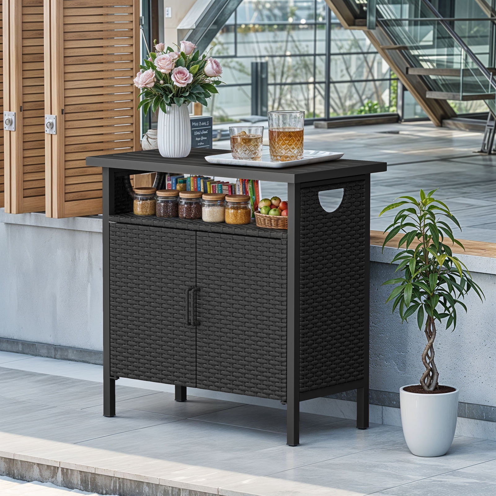 VBOLF Patio Storage Cabinet, Outdoor Buffet Cabinet with Two Doors