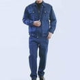 thumbnail image 1 of VBTAPA 2 Piece Denim Suit for Men Distressed Work Jackets Trucker Biker Jeans Set with Pockets Navy M, 1 of 8