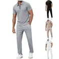 thumbnail image 1 of VBTAPA 2 Piece Outfits for Men Quarter Zip Polo Shirt and Pants Set Short Sleeve Casual Sweatsuit Track Suits with Pockets Khaki S, 1 of 5