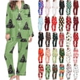 thumbnail image 1 of VBTAPA 2 Piece Pajama Set for Women Christmas Holiday Sleepwear Long Sleeve Top and Pants Button Down Pjs Lounge Set Multicolor S, 1 of 8