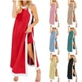 thumbnail image 1 of VBTAPA 2 Piece Sets for Women Maxi Dress Matching Shorts Sleeveless Color Block Long Dress Outfits with Pockets Red XL, 1 of 9