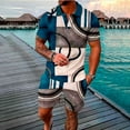 thumbnail image 1 of VBTAPA 2 Piece Summer Outfits for Men Dressy Casual Short Sleeve Polos Shirts and Shorts Set Trendy Print Vacation Beach Suit Blue XXL, 1 of 5