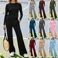 thumbnail image 1 of VBTAPA 2 Piece Sweatsuit Womens Fall Outfits Solid Lounge Tracksuit Set Long Sleeve Crop Top Wide Leg Pants Matching Sets Black XL, 1 of 9