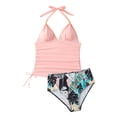 thumbnail image 1 of VBTAPA 2 Piece Swimsuit for Women Tropical Floral Print Bathing Suit Halter Tankini Top with Bottom Swim Suit Hawaiian Vacation Beachwear Today's Sales Pink M, 1 of 6