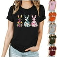 thumbnail image 1 of VBTAPA 2025 Summer Tops for Women Happy Easter T Shirt Cute Bunny Eggs Graphic Tees Casual Holiday Short Sleeve Tees Top Sales of the Day Army Green L, 1 of 6