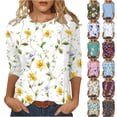 thumbnail image 1 of VBTAPA 3/4 Length Sleeve Womens Tops Casual Loose Fit Crewneck T Shirts Plus Size Spring Summer Tees Multicolor S, 1 of 6