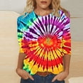 thumbnail image 1 of VBTAPA 3/4 Length Sleeve Womens Tops Tie Dye Print Crewneck T-shirt Trendy Casual Graphic Tees Loose Fit Mid-length Summer Blouse Multicolor L, 1 of 5