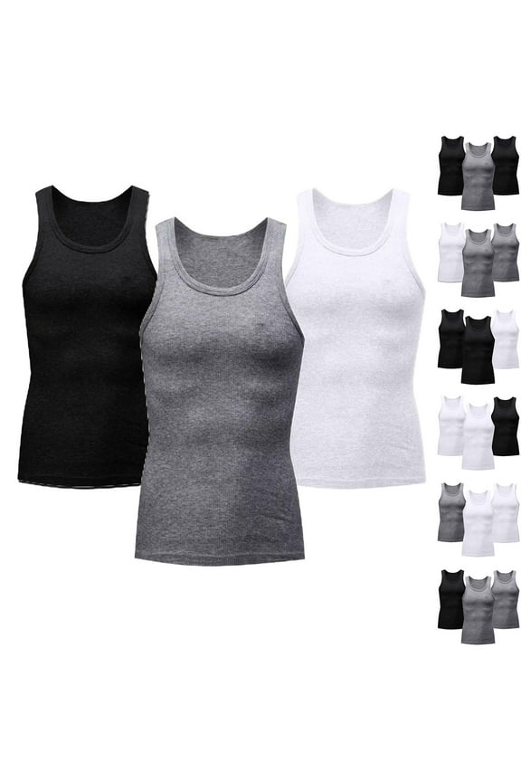 3 Pack Men's Athletic Compression Shirt Sleeveless Muscle T Shirts Lightweight Stretch Workout Tank Top for Running Training Basketball White L
