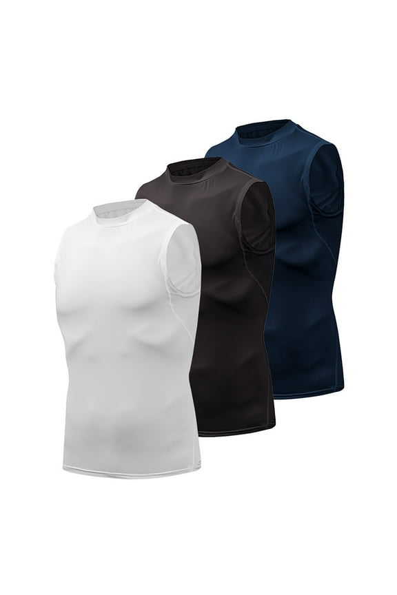 Men's Compression Sleeveless Shirts Quick Dry Athletic Base Layer Tank Top Sports Running Gym Workout Shirts Navy M