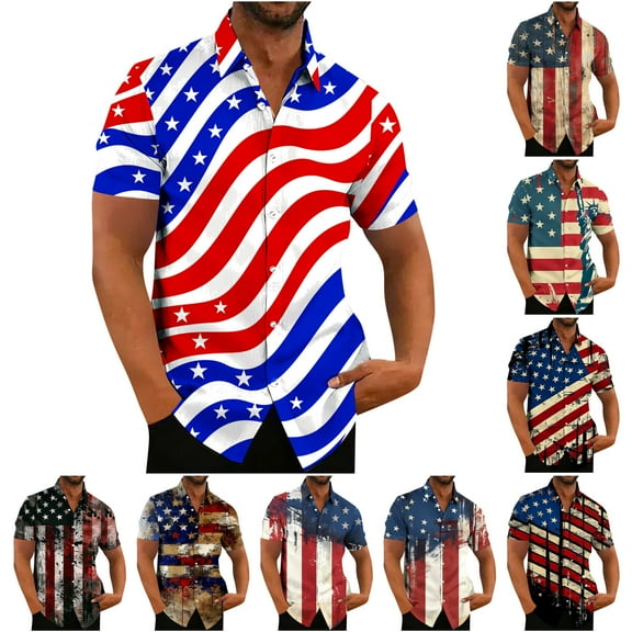 VBTAPA 4th of July Shirts for Men Patriotic Independence Day Short Sleeve Shirts Red White and Blue American Flag Outfits Ofertas relámpago Multicolor S