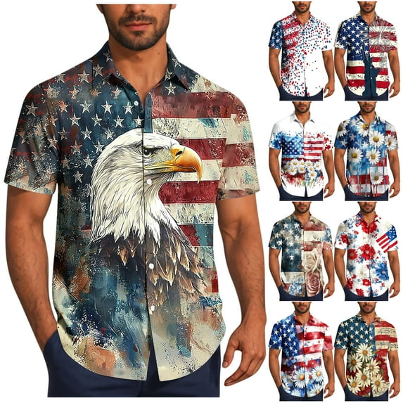 VBTAPA 4th of July Shirts for Men Patriotic Independence Day Short Sleeve Shirts Red White and Blue American Flag Outfits Ofertas relámpago Multicolor XXXXL