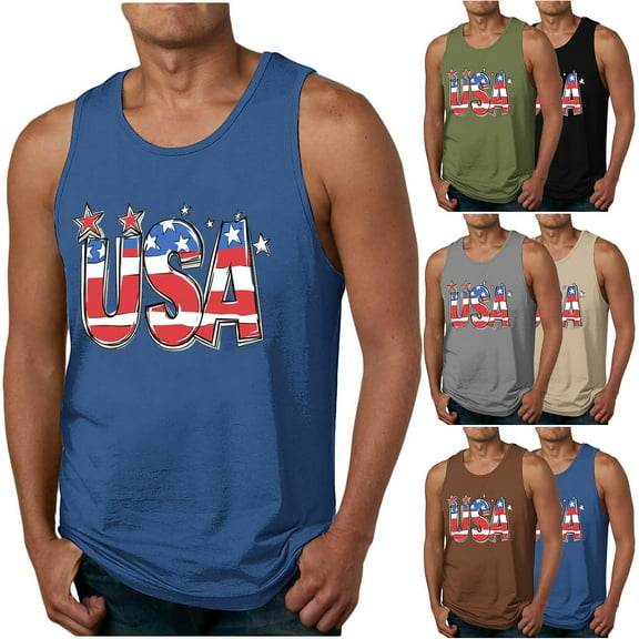 VBTAPA American Flag Tank Tops for Men 4th of July Shirts Summer Sleeveless Muscle Tee USA Independence Day Gym Workout Patriotic Vests Blue XL