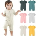 thumbnail image 1 of VBTAPA Baby One Piece Pajamas Short Sleeve Footless Rompers 2 Way Zipper Summer Jumpsuits Beige 18 Months, 1 of 8