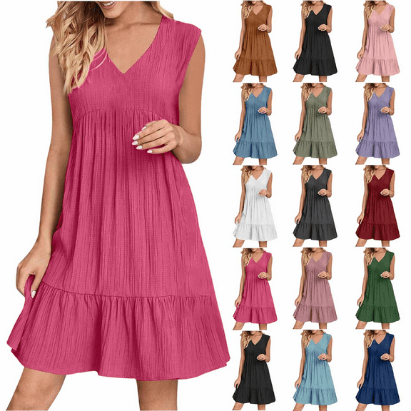 VBTAPA Beach Dresses for Women 2025 Summer V Neck Sleeveless Sundress Flowy Hawaiian Vacation Dresses Swimsuit Cover Ups Black XXL