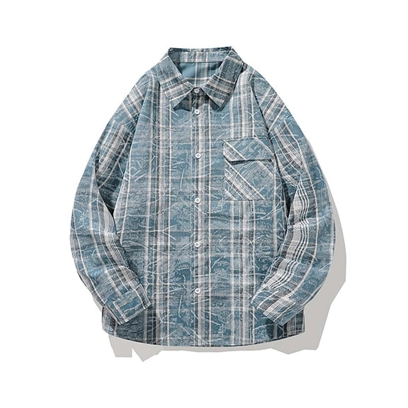 VBTAPA Big and Tall Button Down Shirts for Men Long Sleeve Plaid Shirt Vintage Casual Gingham Shirts Lightweight Work Shirt with Flap Pocket on Sale Blue XL