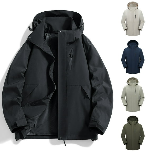 VBTAPA Big and Tall Rain Jackets for Men Lightweight Softshell Jacket Zip Up Hooded Windbreaker Outdoor Waterproof Raincoat for Hiking Travel Fishing Black S