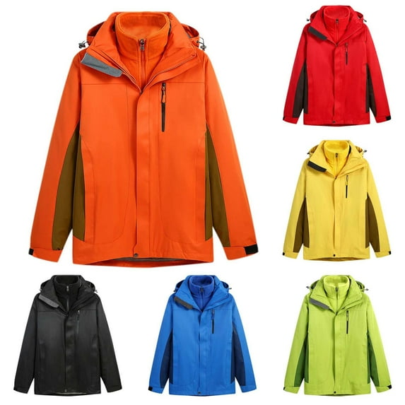 VBTAPA Big and Tall Rain Jackets for Men Waterproof 3 in 1 Ski Jacket Warm Winter Coat Outdoor Windproof Raincoat with Removable Fleece Liner and Hood Flash Deals of The Day Orange M