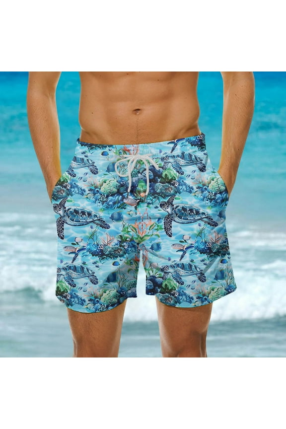 Big and Tall Swim Trunks for Men Sea Turtles Print Board Shorts Elastic Waist Drawstring Beach Shorts Quick Dry Surf Swimming Shorts with Pockets Blue#3 XL