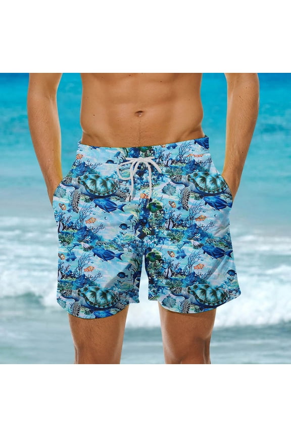 Big and Tall Swim Trunks for Men Sea Turtles Print Board Shorts Elastic Waist Drawstring Beach Shorts Quick Dry Surf Swimming Shorts with Pockets Blue#2 M