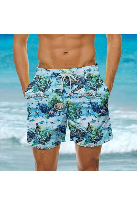 Big and Tall Swim Trunks for Men Sea Turtles Print Board Shorts Elastic Waist Drawstring Beach Shorts Quick Dry Surf Swimming Shorts with Pockets Blue#1 M