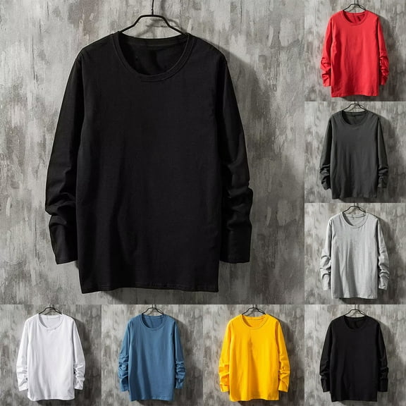 VBTAPA Big and Tall T-shirts for Men Solid Color Long Sleeve Crewneck Tees Lightweight Base Layer Tops Soft Cotton Tee Shirts Black M