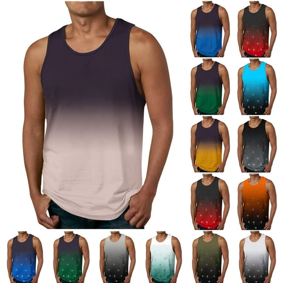VBTAPA Big and Tall Tank Tops for Men Fashion Gradient Color Sleeveless Crewneck T-shirt Summer Beach Tank Top Casual Workout Muscle Shirts Khaki XXXXL