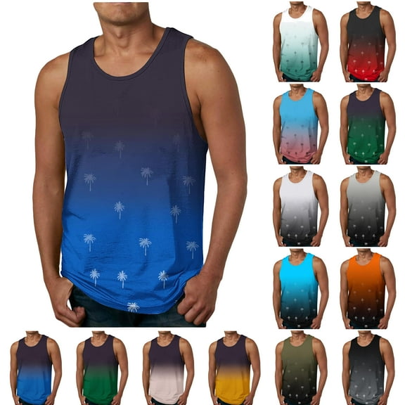 VBTAPA Big and Tall Tank Tops for Men Fashion Gradient Color Sleeveless Crewneck T-shirt Summer Beach Tank Top Casual Workout Muscle Shirts Green L