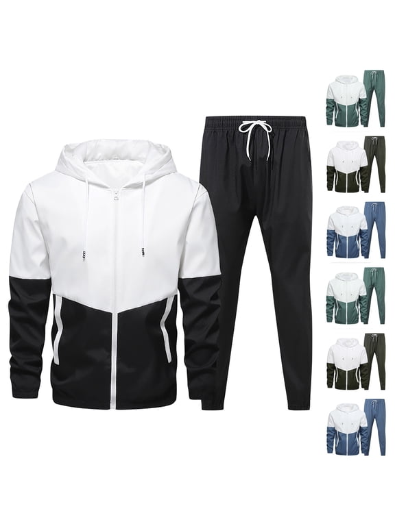 Big and Tall Track Set for Men 2 Piece Full Zip Hoodie Sweatsuit Color Block Hooded Sweatshirt and Sweatpants Set Casual Sports Jogging Suits with Pockets 90% off Clearance Sale Black XXXXXL