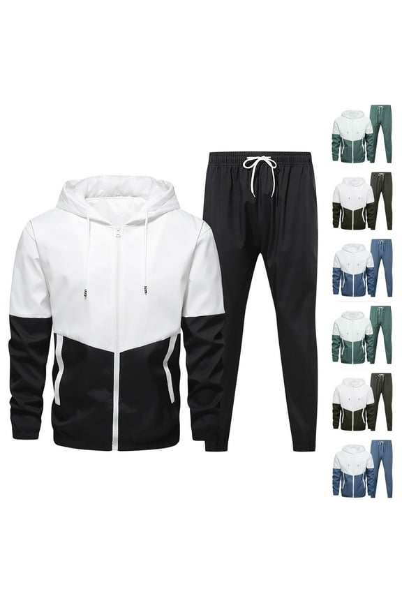 Big and Tall Track Set for Men 2 Piece Full Zip Hoodie Sweatsuit Color Block Hooded Sweatshirt and Sweatpants Set Casual Sports Jogging Suits with Pockets Black and Friday Sales Blue XXL
