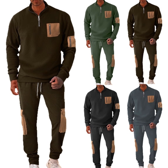 VBTAPA Big and Tall Tracksuits Men Quarter Zip Sweatshirt and Cargo Sweatpants Sweatsuit Sets 2 Piece Jogging Suit Fall Winter Casual Sports Outfit Army Green L