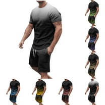 VBTAPA Big and Tall Workout Set Mens Short Sets 2 Piece Outfits Summer Casual T Shirts and Shorts Tracksuit Sets with Pockets Daily Sales Army Green L