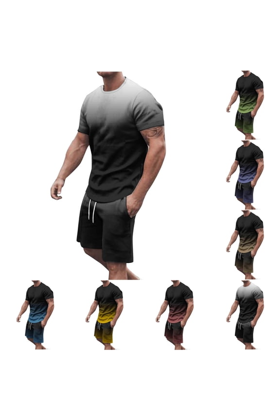 Big and Tall Workout Set Mens Short Sets 2 Piece Outfits Summer Casual T Shirts and Shorts Tracksuit Sets with Pockets Limited Time Sales Army Green XL