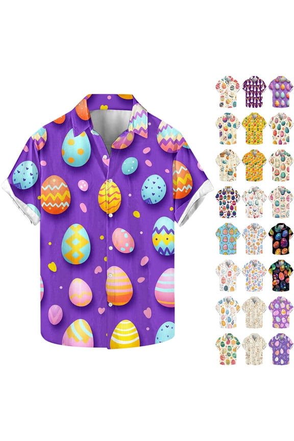 Big and Tall Hawaiian Shirt for Men Easter Shirts Short Sleeve Lapel Button Down Hawaiian Shirt Prime Sales Today Multicolor XXXXXL
