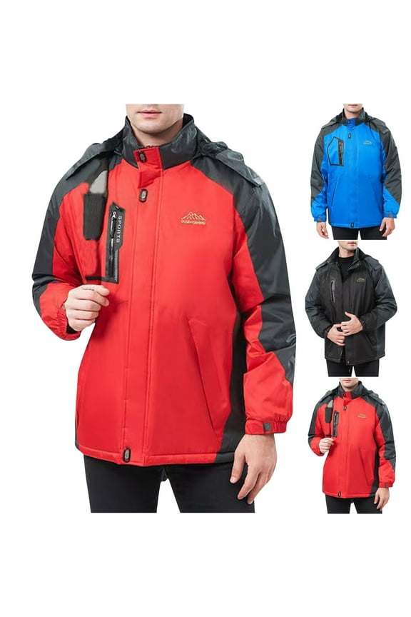 Big and Tall Rain Jackets for Men Color Block Casual Hiking Windbreaker Jacket Lightweight Outdoor Hooded Raincoat Red XXXXL