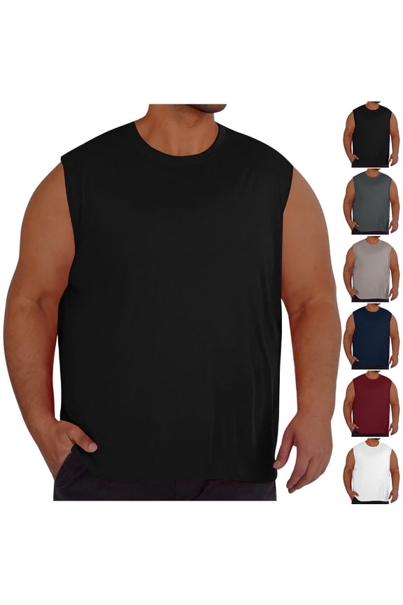 Big and Tall Tank Tops for Men Sleeveless Crew Neck Tee Mesh Workout Undershirts Solid Basic Summer Tees Navy XXXXL