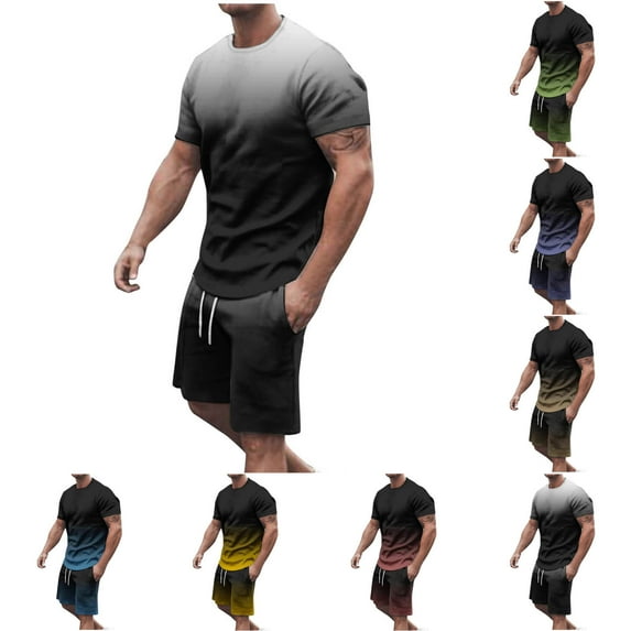 VBTAPA Big and Tall Workout Set Mens Short Sets 2 Piece Outfits Summer Casual T Shirts and Shorts Tracksuit Sets with Pockets Daily Sales Dark Blue M