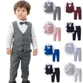 thumbnail image 1 of VBTAPA Boys 3Pcs Clothing Sets Long Sleeve Bowtie Shirts Vest Pants Casual Dress Suit Wedding Party Outfit Black 3-4Years, 1 of 7