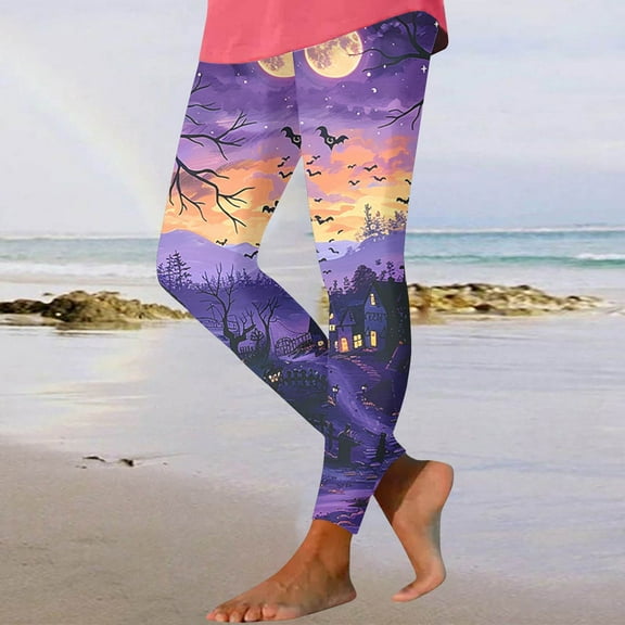 VBTAPA Buttery Soft Leggings for Women 2025 Halloween Holiday Party Tights Novelty 3D Printed High Waist Stretch Yoga Running Pants Trendy Casual Ankle Length Leggings on Sale Multicolor#3 S