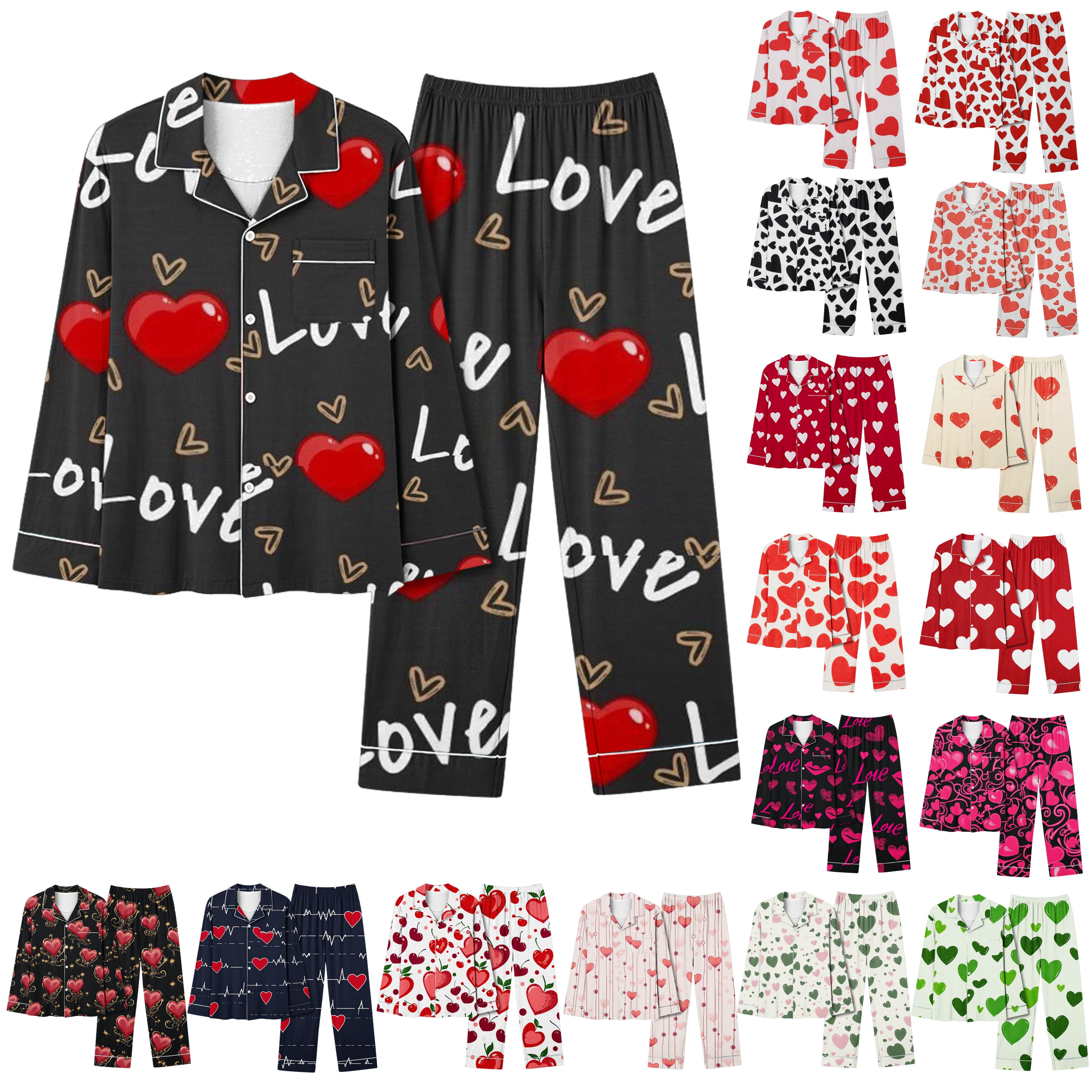 VBTAPA Button Down Pjs for Women Valentine's Day Pajama Set Notch ...