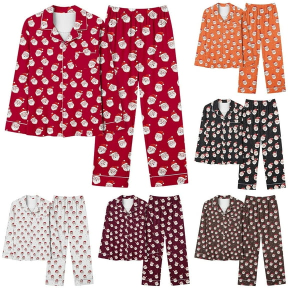 VBTAPA Button Up Pajama Set for Women Christmas Sleepwear Xmas 3D Print Long Sleeve Shirt and Wide Leg Pants Soft Pjs Lounge Sets Orange L
