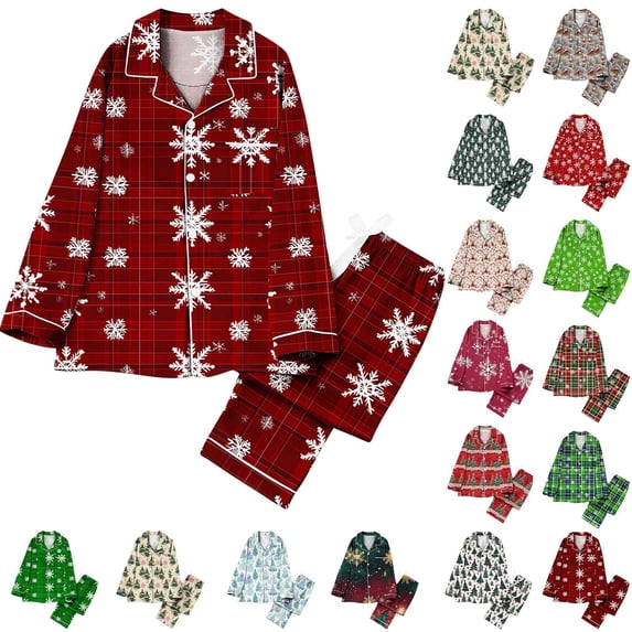 VBTAPA Button Up Pajamas for Women Christmas Pj Set 2 Piece Long Sleeve Sleepwear Soft Loungewear Ladies Pjs Set Multicolor M