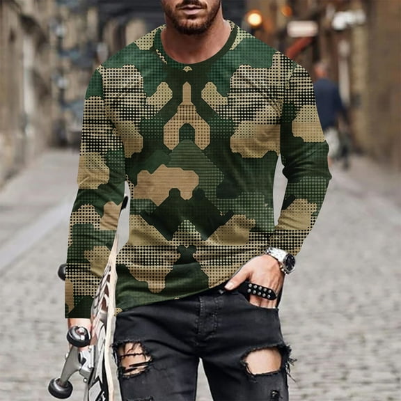 VBTAPA Camo Long Sleeve Shirt for Men Crewneck Camouflage T-Shirt Lightweight Hunting Shirts Sport Athletic Workout Tops 2026 Army Green L