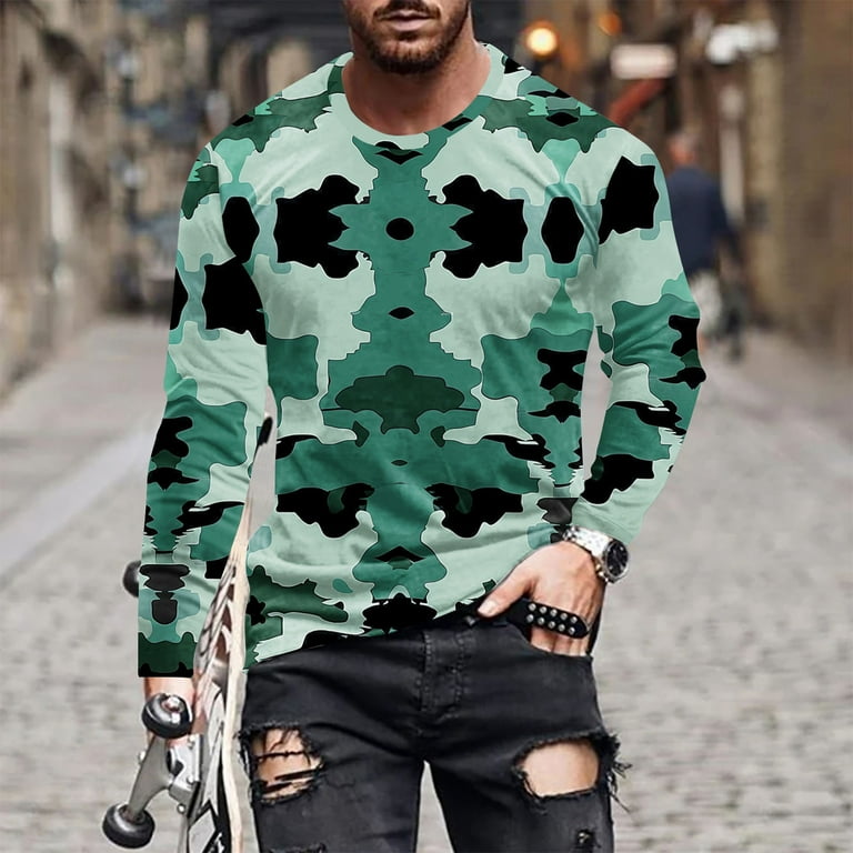 VBTAPA Camo Long Sleeve Shirt for Men Crewneck Camouflage T-Shirt