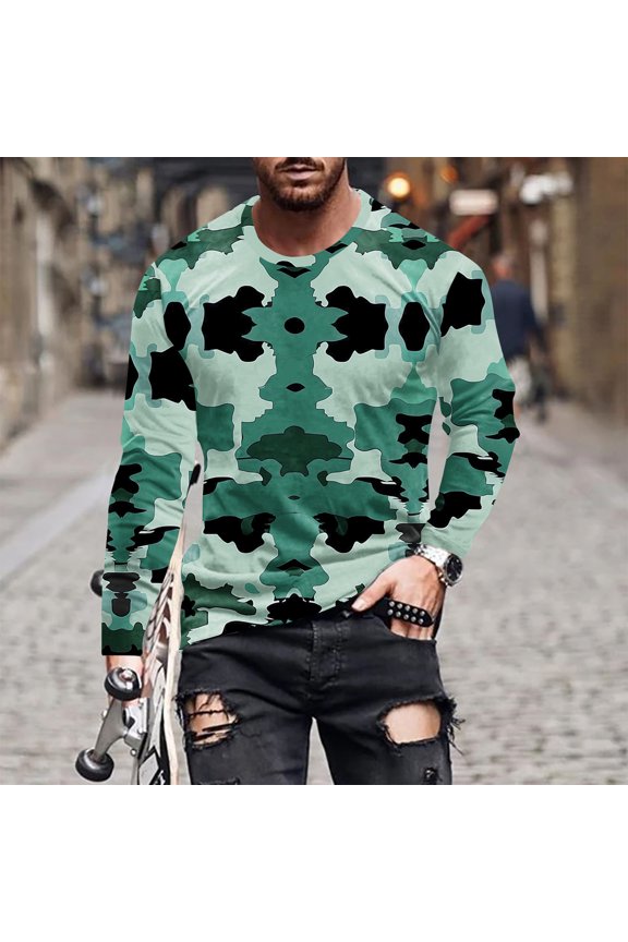 Camo Long Sleeve Shirt for Men Crewneck Camouflage T-Shirt Lightweight Hunting Shirts Sport Athletic Workout Tops Mint Green L